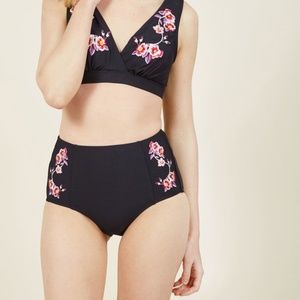 High Waisted Embroidered Floral Modcloth Bikini
